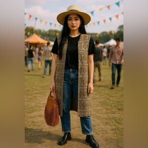 Retro vintage knee length vest, fully lined size small to medium